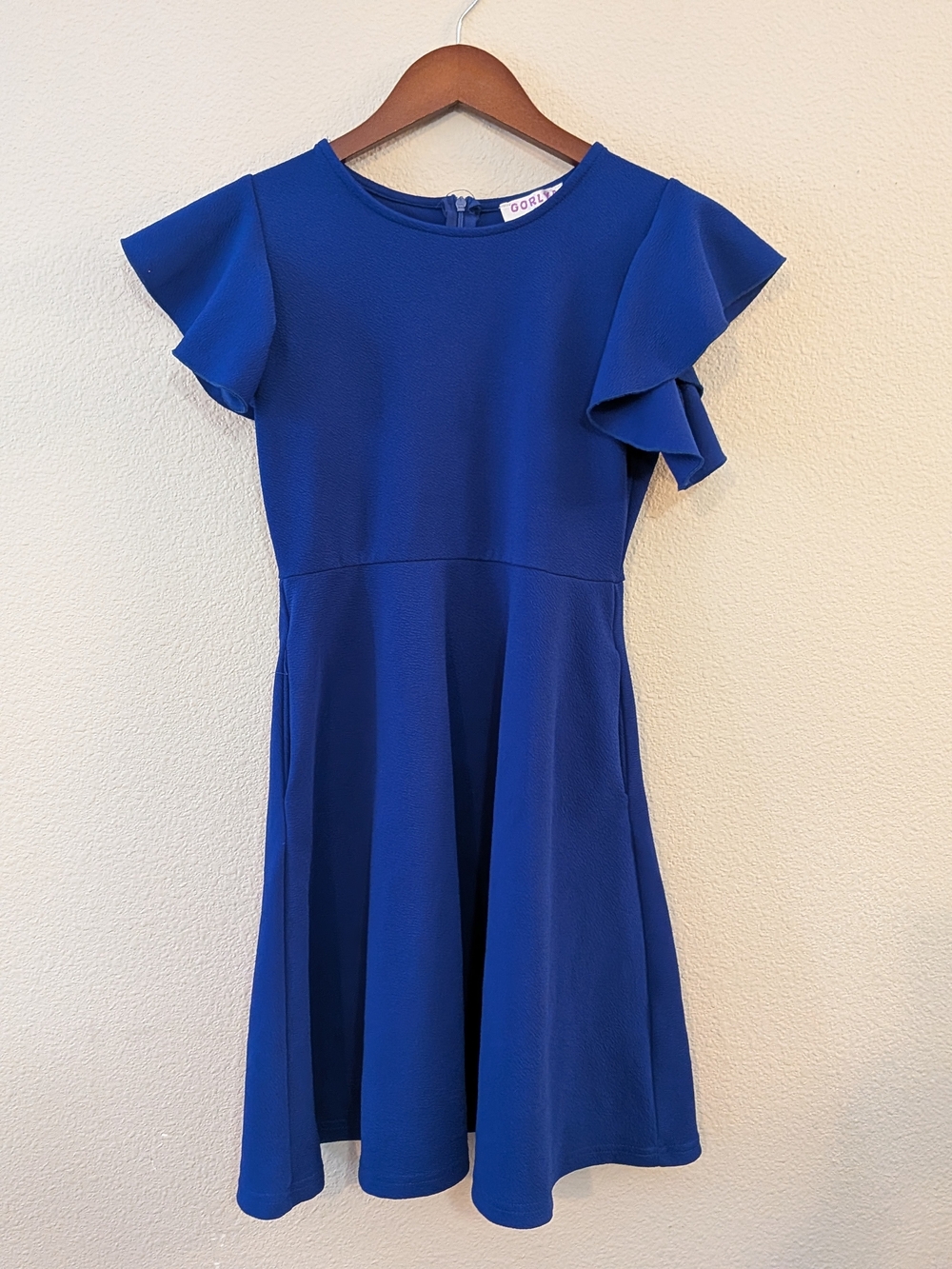 Girls' Cobalt Blue Flutter-Sleeve Fit & Flare Dress